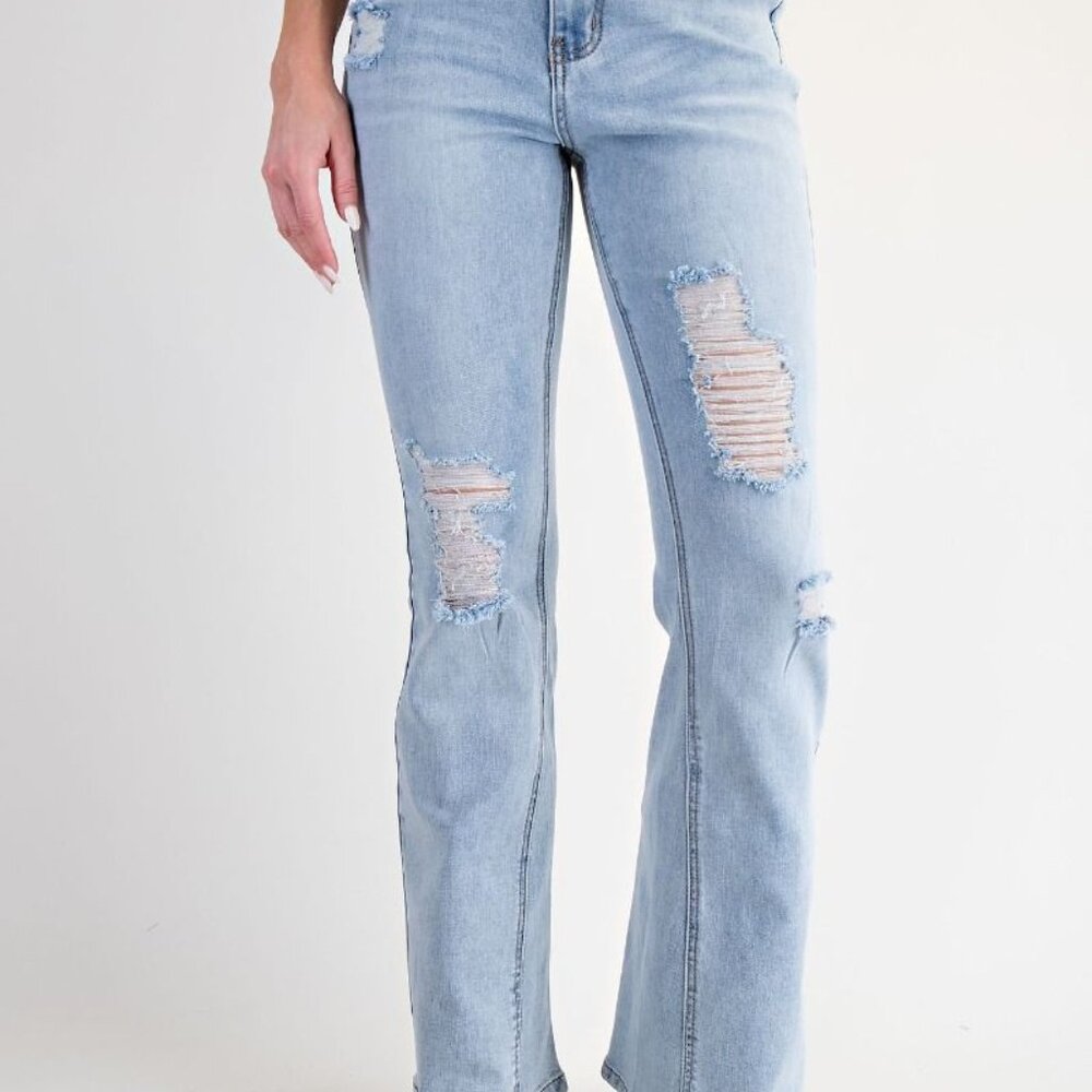 Light Blue Distressed Flare Jeans